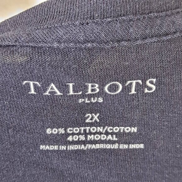 Talbots Plus Size 2X Short Sleeve Shirt Navy with Colorful Embroidered Flowers - Picture 8 of 10